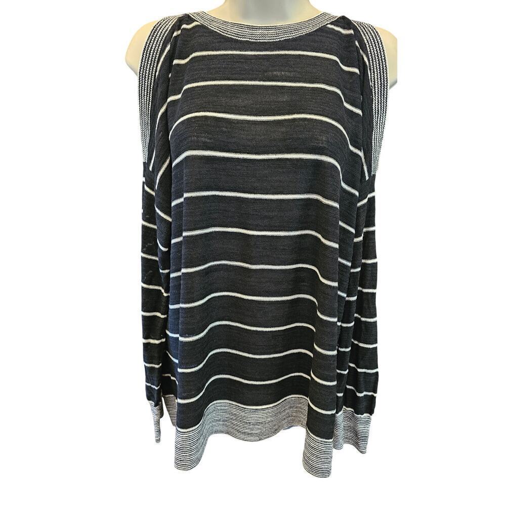Ann taylor loft black white cold shoulder slouchy top blouse EUC teacher top M